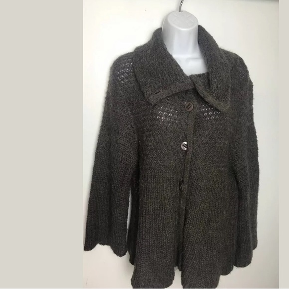 MAGASCHONI Funnel Neck Cardigan Sweater Brown Open Knit Layering Soft - Picture 9 of 9